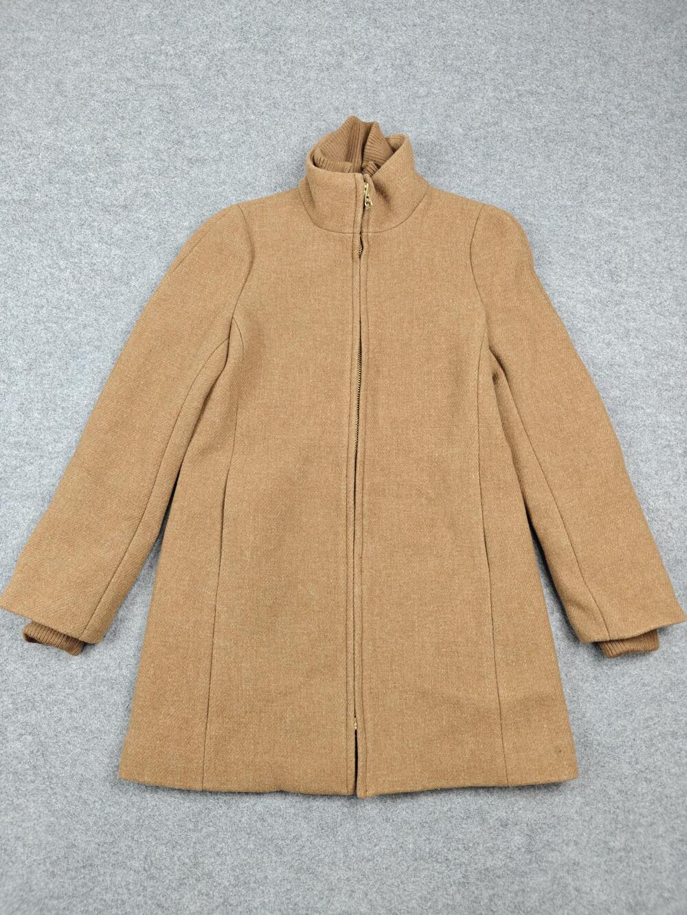 J.CREW Coat Womens 0 Brown Italian Wool Mid-Length Lined Zip Pockets Tweed